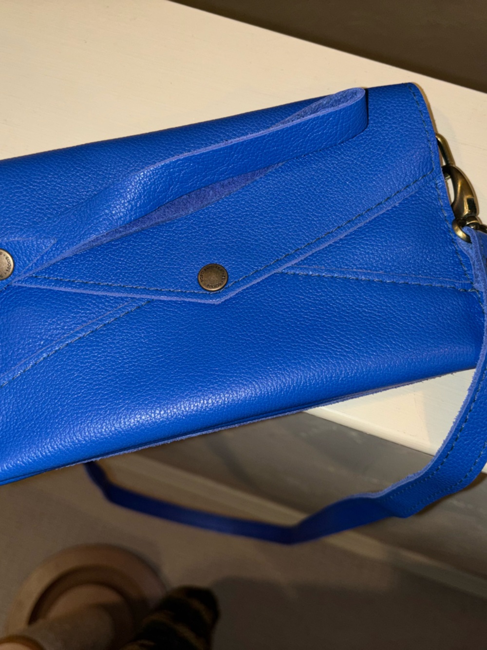 Blue Leather Crossbody Wallet Purse